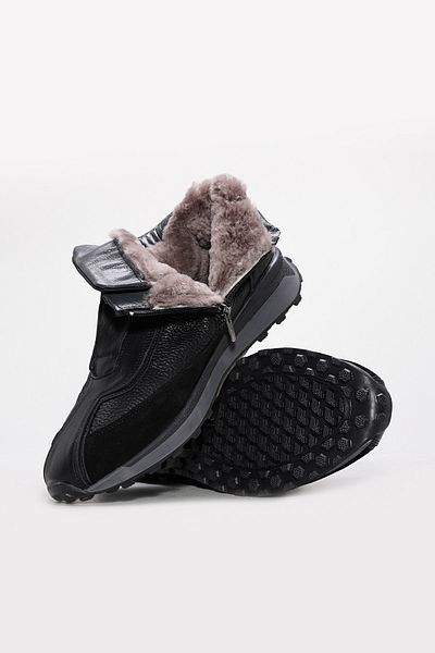 Ayakkabıhane Men's Sports Boots with Fur Inside and Genuine Leather Outside Black Zipper Ah0885611131633