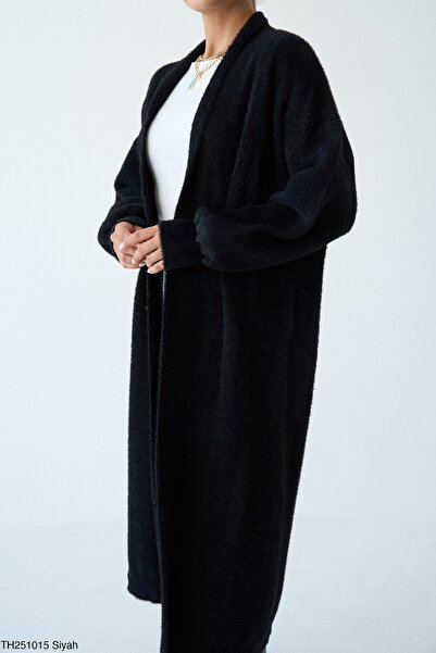 Miss Beyoğlu Kadın Oversize Uzun Triko Hırka – Pembe, Taş, Bej , Siyah , Kahve , Sarı , Bebe Mavi-Standart Beden