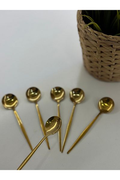 Dia 6 Pieces Gold Stainless Round Dessert Spoon & Magnolia Spoon & Coffee Spoon