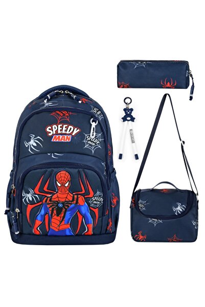 BLACK Spider 3 Patterned Triple Children's Primary School School Bag Set (Bag Thermal Lunch Bag Pen Holder)