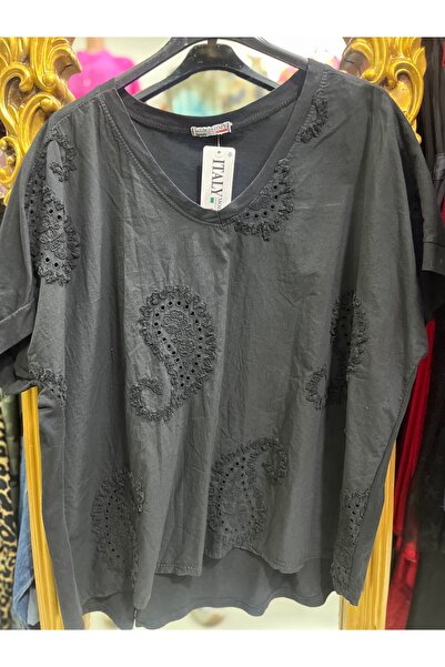 Butik Ayseba بلوزة إيطالية من القطن برقبة على شكل حرف V منقوشة بنمط الشال