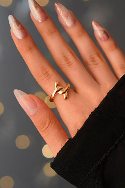 The Collection Kadın Gold Minimalist Çapraz Bağ Altın Kaplama Ayarlanabilir V...