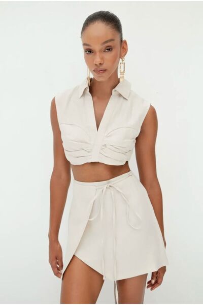 MARE BUTİK Tie-Up Style Linen Shorts Skirt