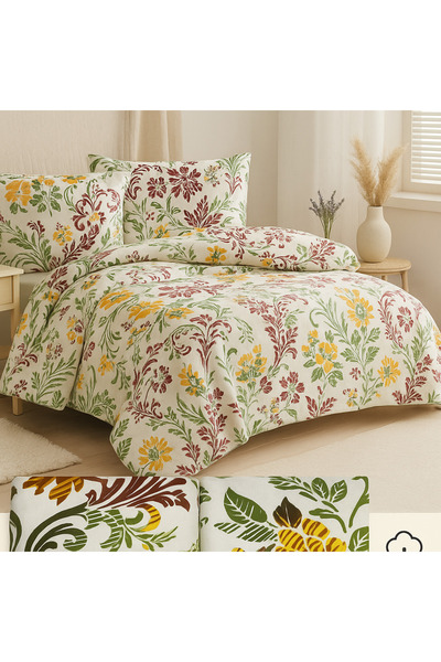 Evimcim 100% Cotton Ranforce Single Floral Patterned Quilted Duvet Cover Set (Gift Boxed)