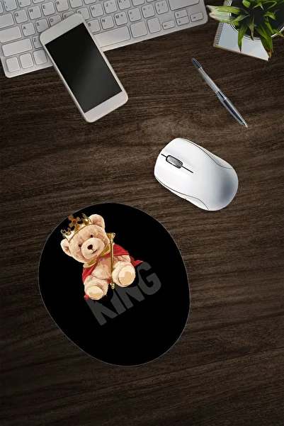 Dormot Modern Digital Printing - Black Background King Bear - Oval Wrist Support Mouse Pad