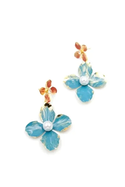 No8 Home Metal Flower Earrings - Turquoise