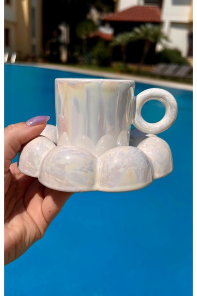 MAMALİZA Set of 2 Handmade Ceramic Turkish Coffee Cups – 90 Ml, Mother of Pearl Cup Set. Gift