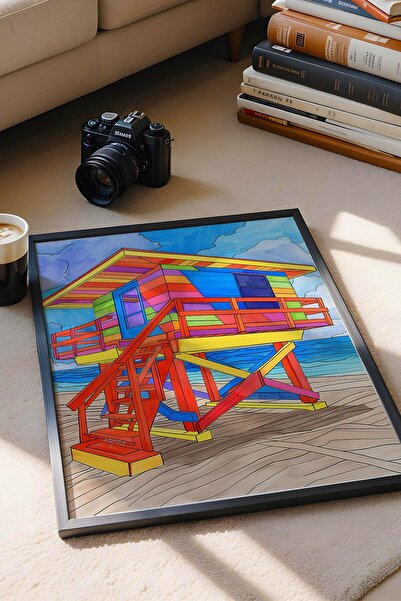 Saturn Colorful Lifeguard Cabin Framed Painting - Pop Art Poster Painting