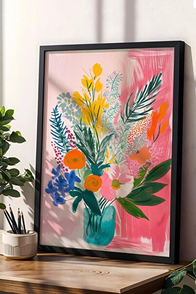 Saturn Colorful Flower Bouquet Framed Painting - Pop Art Poster Painting