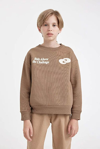 DeFacto Erkek Çocuk Oversize Geniş Kalıp Bisiklet Yaka Baskılı Sweatshirt D3968A824WN