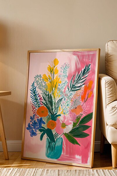 Saturn Tablou înrămat cu buchet de flori colorate - Tablou poster Pop Art