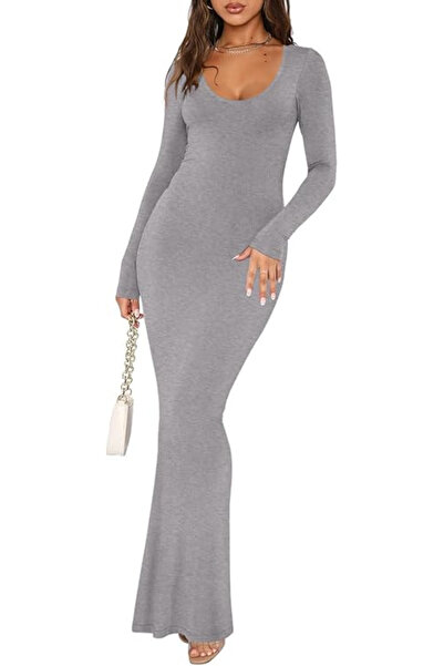 OEM Elastic, fitted, long dress, with long sleeves, gray, XL
