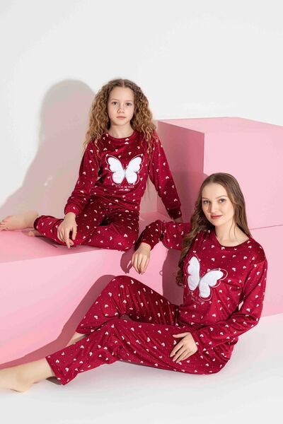 Mine style Velvet-Red Butterfly Embroidery Pattern Winter French Velvet Pajamas Set