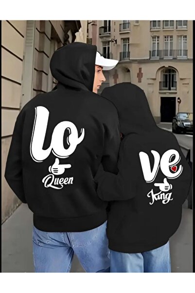 Daxia Sırt Baskılı Sevgili Çift Kombini Kapüşonlu Sweatshirt 2 li TakIM (YENİ...