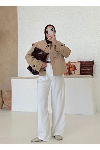 My Blog Trench scurt Camel Sakura cu guler lat - 7530