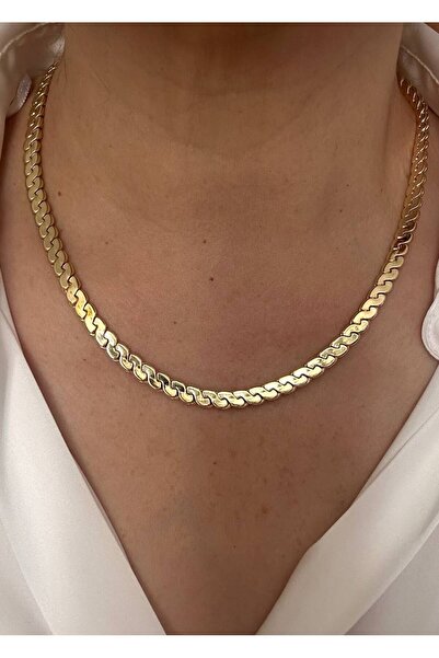 Esmeray Aksesuar Vip Çelik Gold Renk Lazer Kesim Kolye Uzunluk 45 cm. Kalınlı...