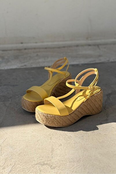 I Love Shoes Rowsen Matte Leather Tape Detailed Wedge Heeled Shoes Yellow