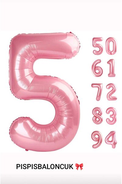 PISPISBALONCUK Krem Pembe Sarı Folyo Balon 5 Yaş Doğum Günü Süsleme Rakam Bal...