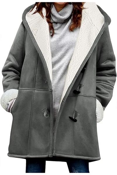OEM Women's casual coat, fur lined, with hood and pockets, Grey M