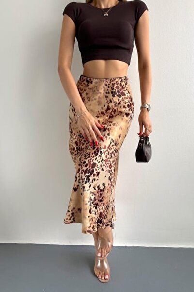 Hisleria Μίντι φούστα από ύφασμα βισκόζης σατέν με μικτό σχέδιο σε χρώμα μαύρο