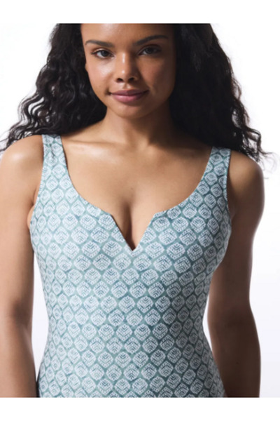 Ersa Green Geometric Patterned V Swimsuit