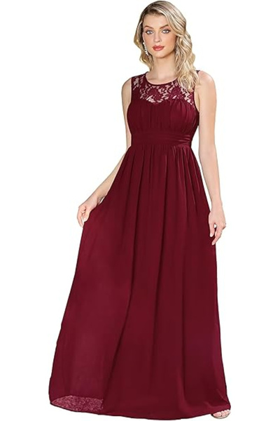 OEM Long elegant dress, with slits, sleeveless, L, burgundy