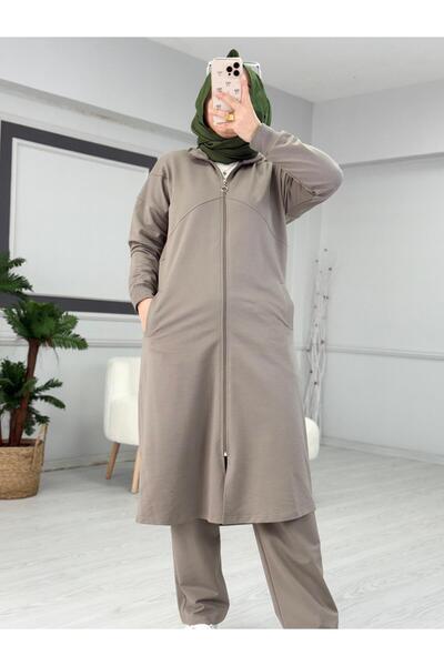 ButikKardelen Camelya.Tesettür Double Tracksuit Set Khaki