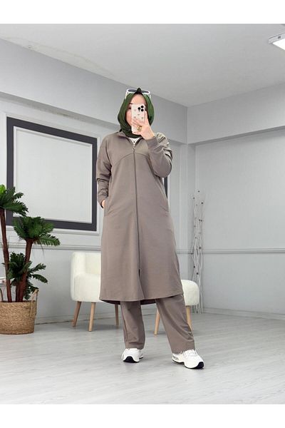 ButikKardelen Camelya.Tesettür Double Tracksuit Set Khaki