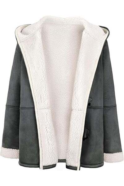 OEM Women's casual coat, fur lined, with hood and pockets, Grey M