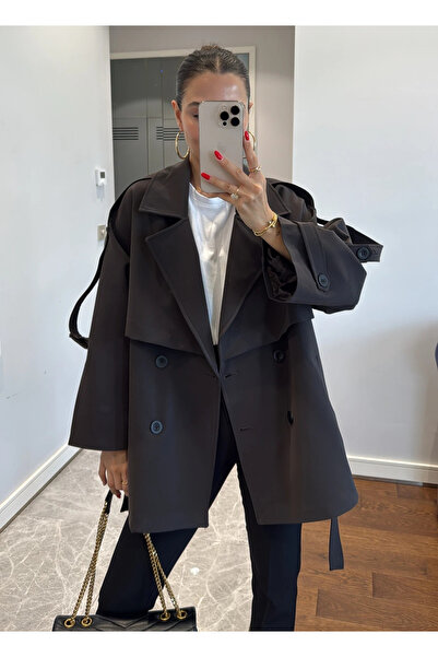 My Blog Темно-коричневий оверсайз-пальто з низькими плечима і коротким подолом - 9580