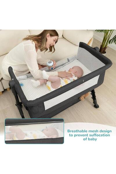 TDOO Baby Bedside Crib, Folding Newborn Bedside Sleeper, Baby Bassinet bed With Large Storage Basket