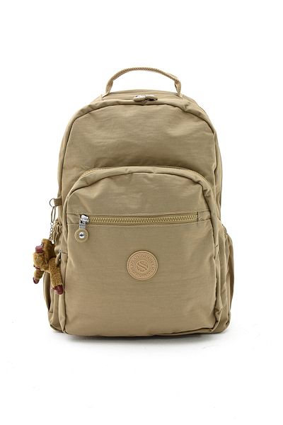 Çanta Trend Unisex Waterproof Crinkle Fabric Multi-Compartment Large Size Beige Color Laptop School and Backpack