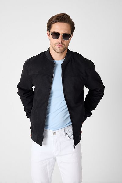 GEİO Men's Regular Fit Zippered Lined Nubuck College Jacket