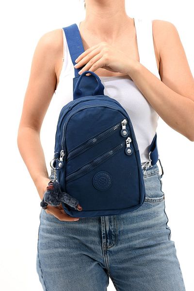 Çanta Trend Unisex Wrinkle Fabric Navy Blue Color Water Resistant Multi-Compartment Shoulder Bag Body Bag
