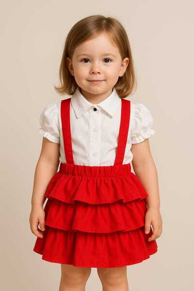 bebekpare Girl's Ruffled Skirt Suit Red