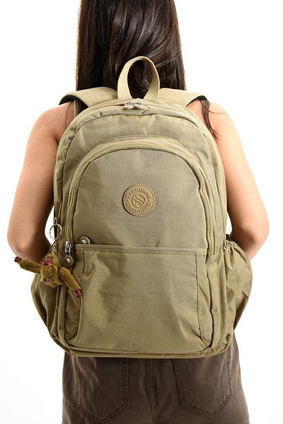 Çanta Trend Unisex Water Resistant Crinkle Fabric Multi-Eye Large Size Beige Color School and Backpack