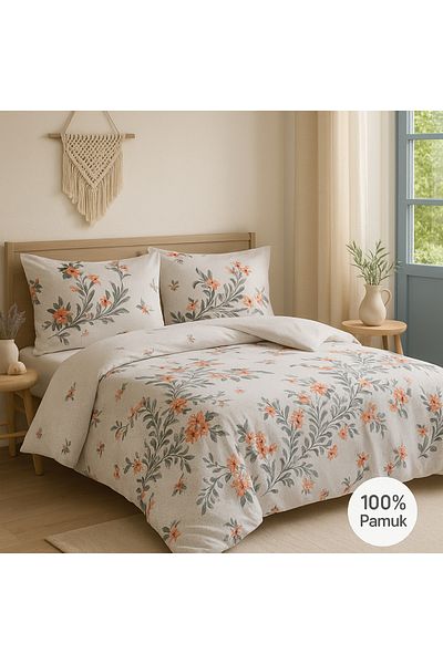 Evimcim 100% Cotton Ranforce Single Floral Patterned Duvet Cover Set (Gift Boxed)