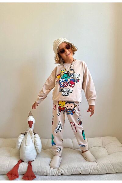 YİGİT BUTİK Printed Long Sleeve Boys Bottom Top Set