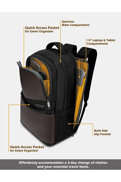 Lavie Sport Armour 24L Laptop Backpack with Trolley sleeve For Men & Women (Black/Choco)