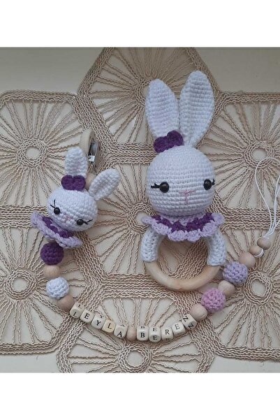 stoks toys Amigurumi Tavşan emzik zinciri çıngırak seti