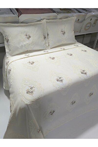 ESTİMA Aslan Tekstil غطاء سرير مزدوج من قماش بيكيه مطرز بالزهور الغامضة مكون ...