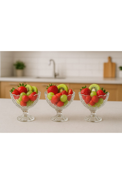 Kitchen Line Σετ 3 μπολ από κρυστάλλινο γυαλί – Κομψά μπολ για παγωτό και φρούτα MAGNOLIA CHEERS DRAGEE