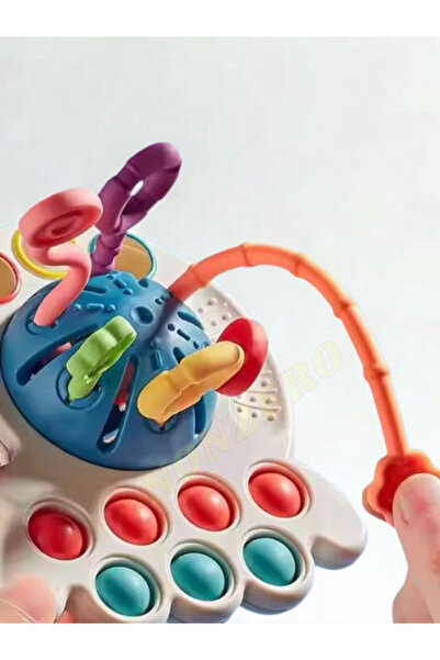 NONZERO Montessori Stili Bebek Duyusal Gelişim Eğitici Oyuncağı -Silikon İpli- Mavi Çok Renkli