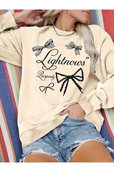 FUFLUNS Lightnows Ribbon Printed Oversize Unisex Women/Men's Crew Neck Sweats...