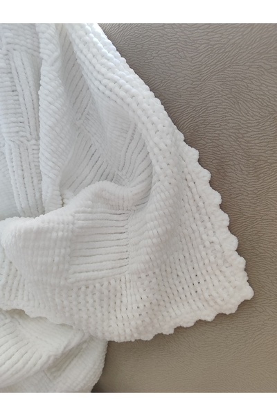 Denic Baby El Örmesi Yün Bebek Battaniyesi Beyaz 93*93cm