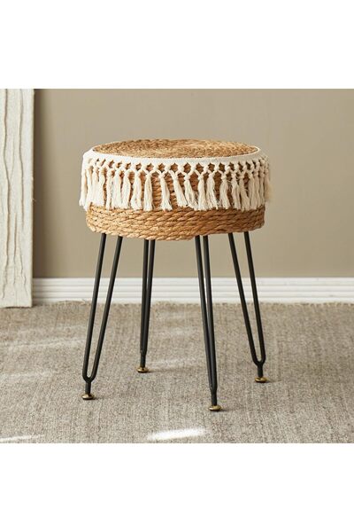 genric FFD Vanity Makeup Stool – Handwoven Natural Seagrass Ottoman with Sturdy Metal Legs
