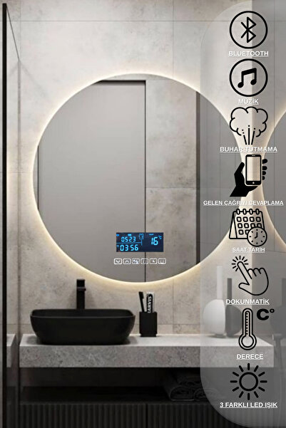 Avend HD Akıllı Ayna Bluetoothlu Buhar Tutmaz 3 Renk Ledli HD Ofis Duvar Lava...