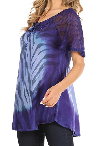 OEM Bluză subțire din șifon cu mânecă scurtă, mărime universală, violet cu model