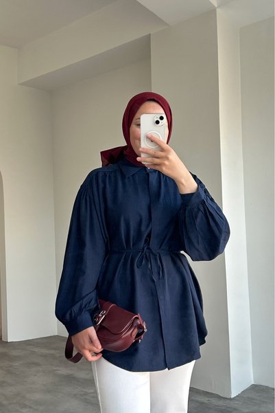 HYWONA قميص نسائي عتيق بحزام الخصر