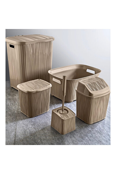 abnturk Ultra Lüks Kaliteli Kum Beji Renk Şık Tasarımlı Dalgalı 5 Parça Banyo...